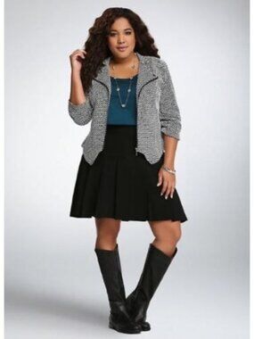 Torrid Women's Black Beige Checkered Print Knit Moto Zip Jacket Size XLarge (1)